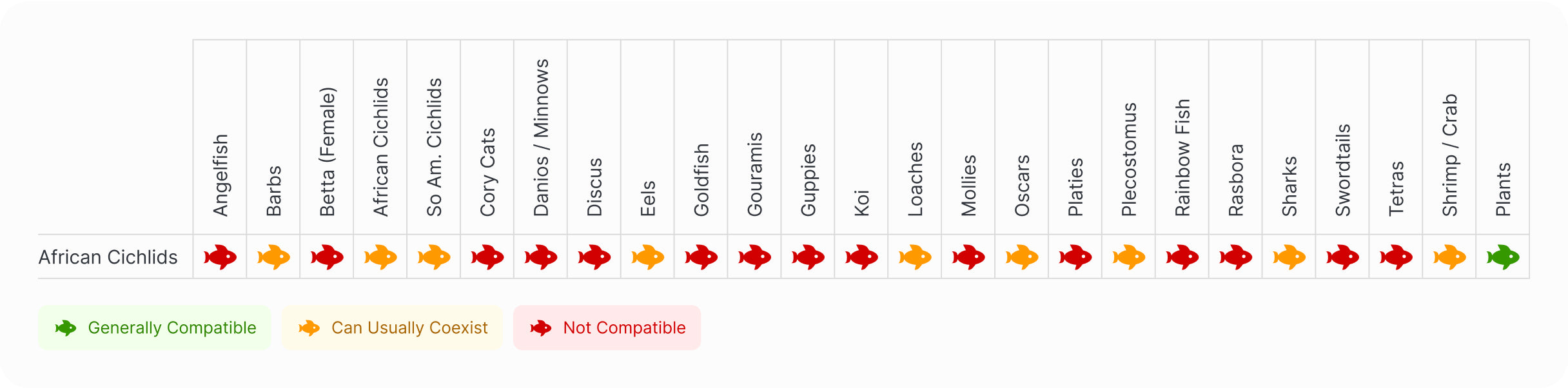 African Cichlid | Cobalt Blue Zebra Compatibility Chart